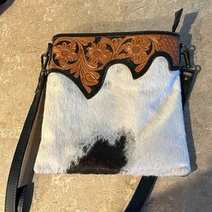 American Darling hair on leather tooled purse